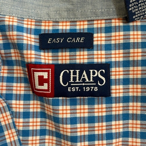 Chaps blue, orange and white plaid button down shirt. Size XXL - Picture 5 of 7